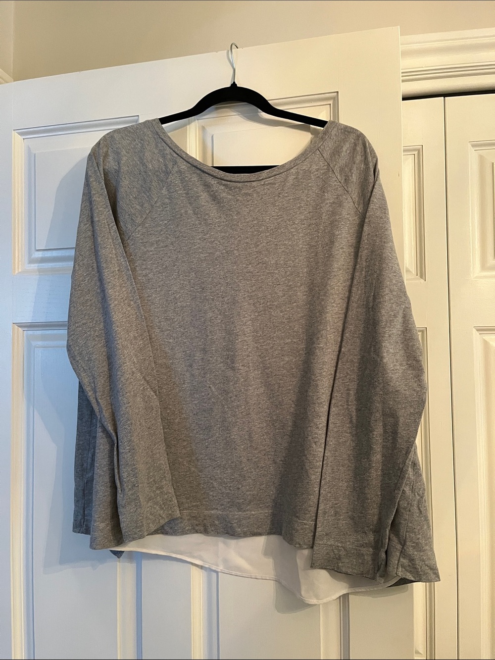LOFT Light Gray Layered-Hem Fooler Long Sleeve Top